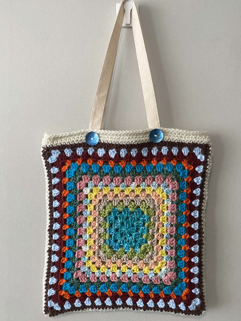 Handmade Multicolour Cotton Acrylic Crochet Covered Tote Bag - Picture 2 of 7